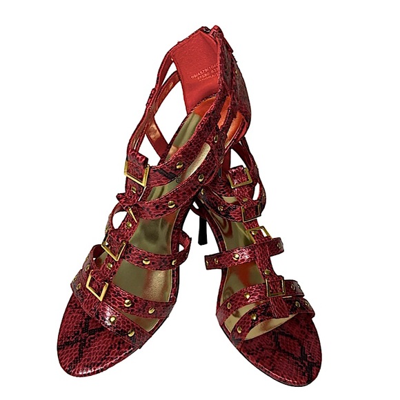 PIERRE DUMAS Adora-11 Red Faux Snakeskin Sexy Heels Zip Back Sz 9M - Picture 3 of 9